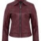 Womens Maroon Cafe Racer Down Collar Jacket