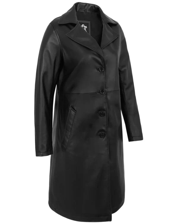 Women’s Black Leather Car Coat – Genuine Lambskin Long Jacket