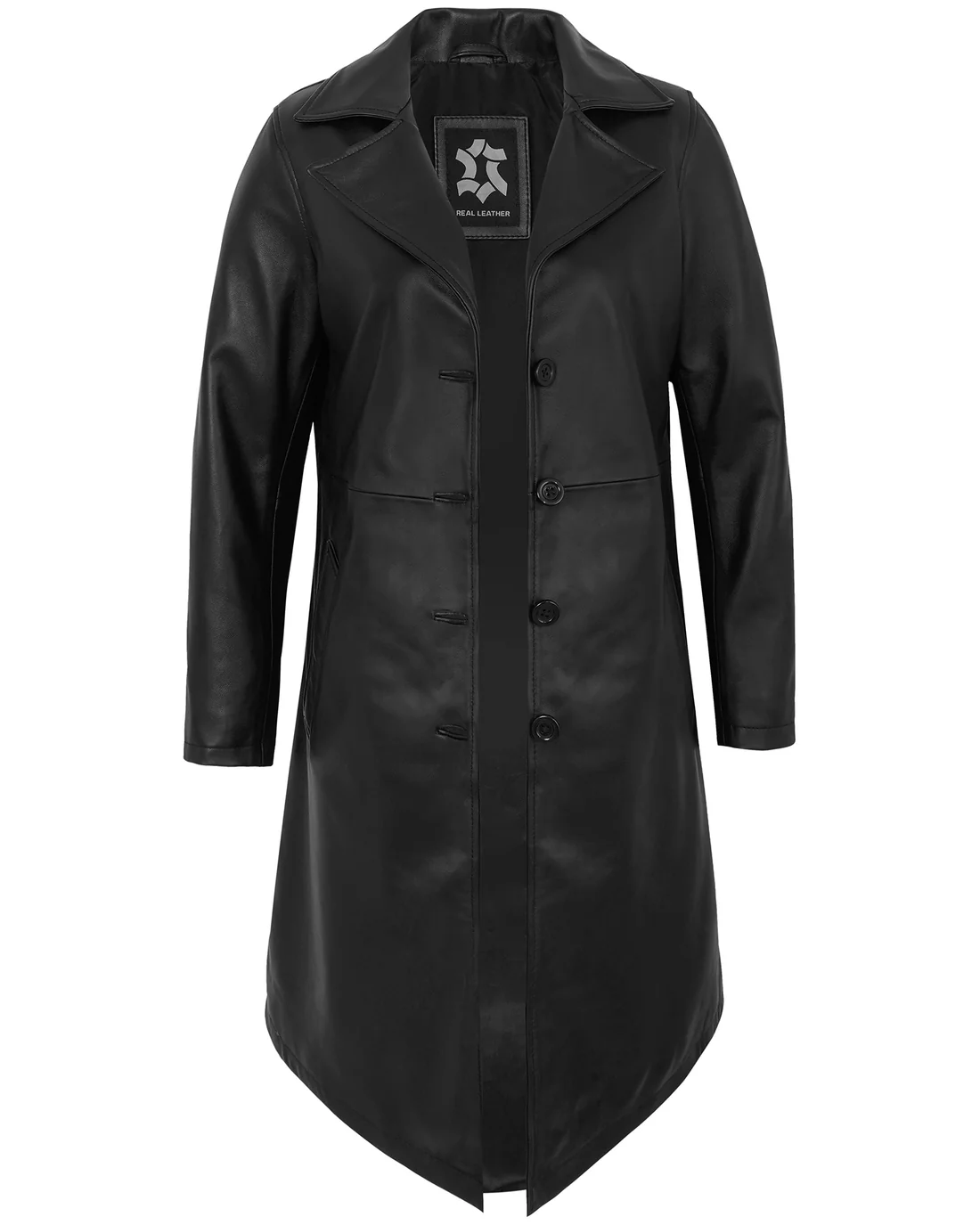 Women’s Black Leather Car Coat – Genuine Lambskin Long Jacket