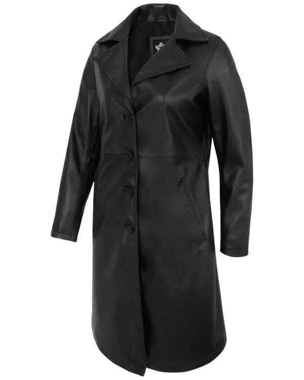 Women’s Black Leather Car Coat – Genuine Lambskin Long Jacket