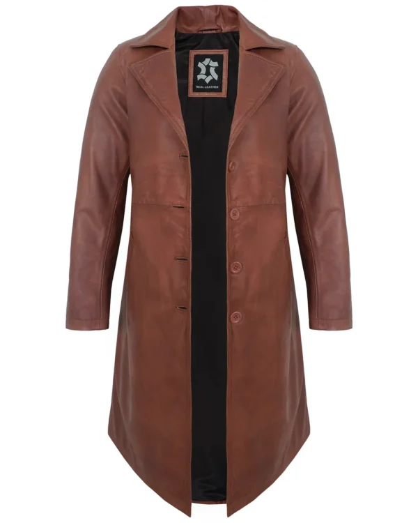 Women’s Brown Leather Car Coat – Genuine Lambskin Long Jacket