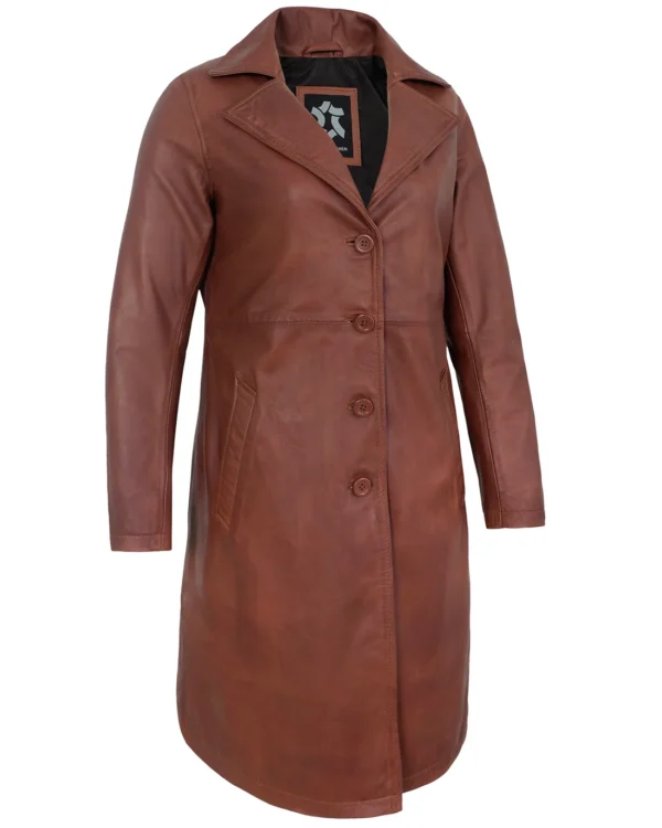 Women’s Brown Leather Car Coat – Genuine Lambskin Long Jacket