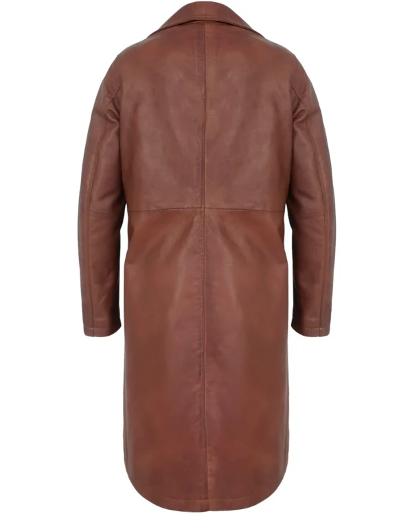 Women’s Brown Leather Car Coat – Genuine Lambskin Long Jacket