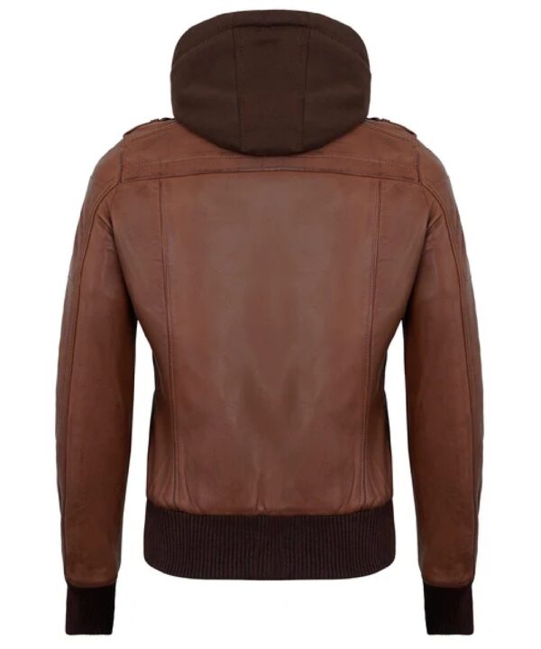 Hooded Leather Jacket for Women Brown Lambskin Cafe Racer with Hood