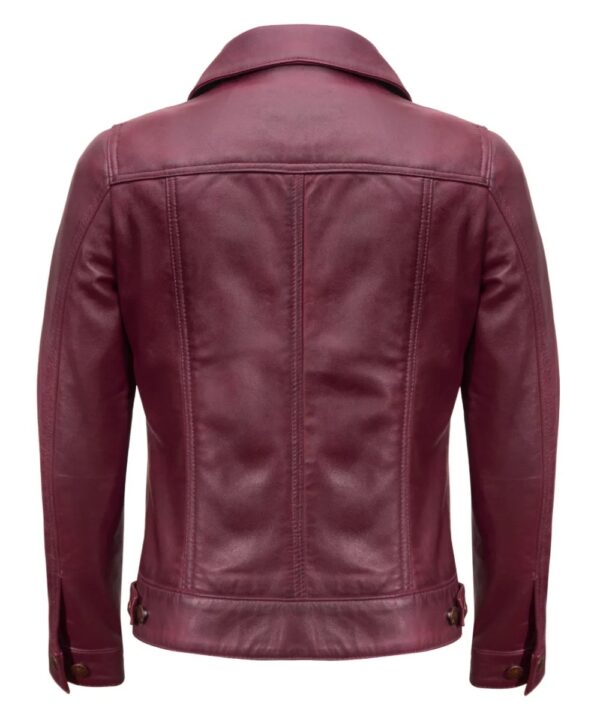 Real Lambskin Maroon Trucker Jacket – Vintage Style for Women