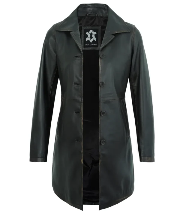 Women’s Long Leather Coat – Genuine Rub-Off Lambskin Vintage Jacket