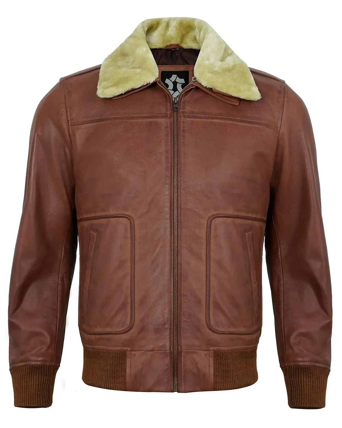 Men’s Brown Leather Shearling Bomber Jacket – Premium Real Lambskin