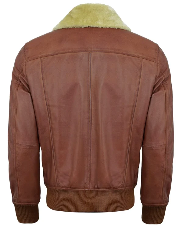 Men’s Brown Leather Shearling Bomber Jacket – Premium Real Lambskin