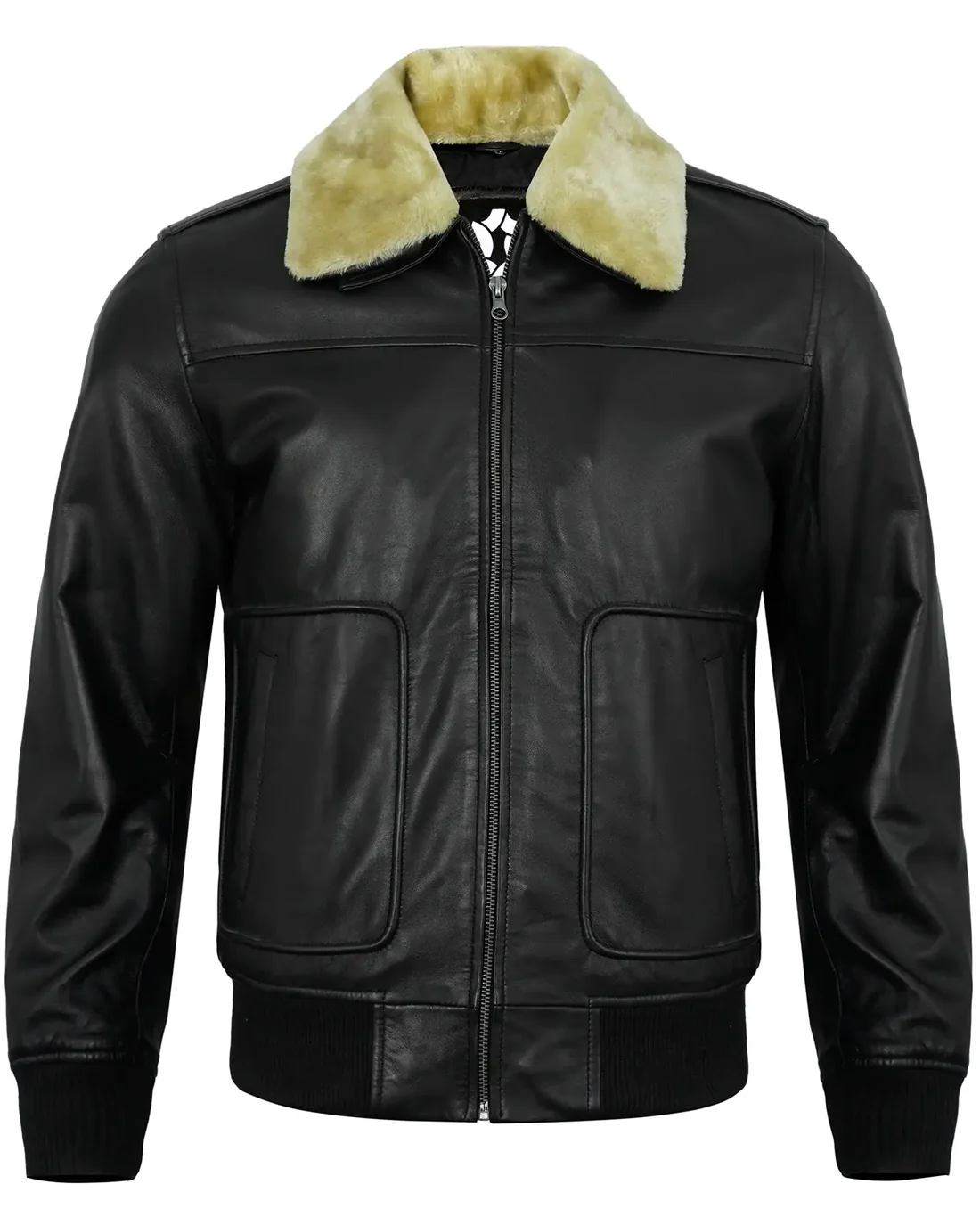 Men’s Black Shearling Leather Jacket – Real Lambskin Bomber Style