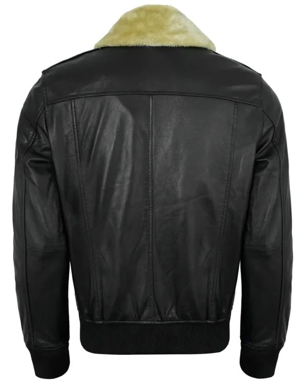 Men’s Black Shearling Leather Jacket – Real Lambskin Bomber Style