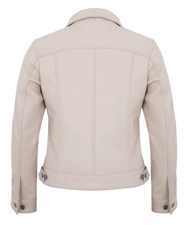 Real Lambskin Beige Trucker Jacket – Vintage Style for Women