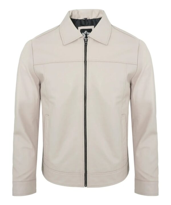 Real Lambskin Beige Motorcycle Jacket – Classic Turn-Down Collar for Men
