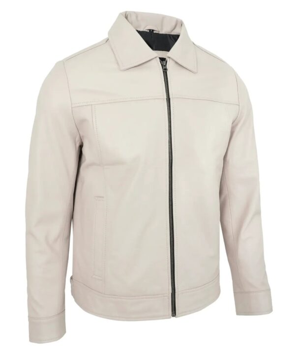 Real Lambskin Beige Motorcycle Jacket – Classic Turn-Down Collar for Men