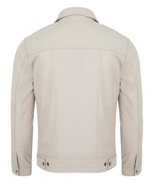 Real Lambskin Beige Motorcycle Jacket – Classic Turn-Down Collar for Men