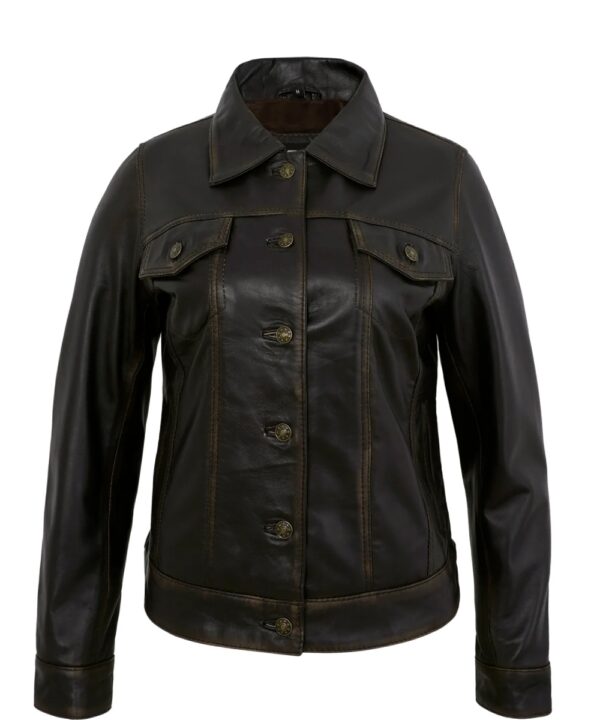 Ruboff Leather Button Jacket Trucker For Women Vintage Style
