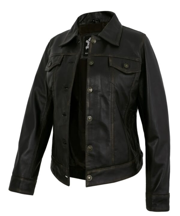 Vintage Ruboff Lambskin Trucker Leather Jacket for Women