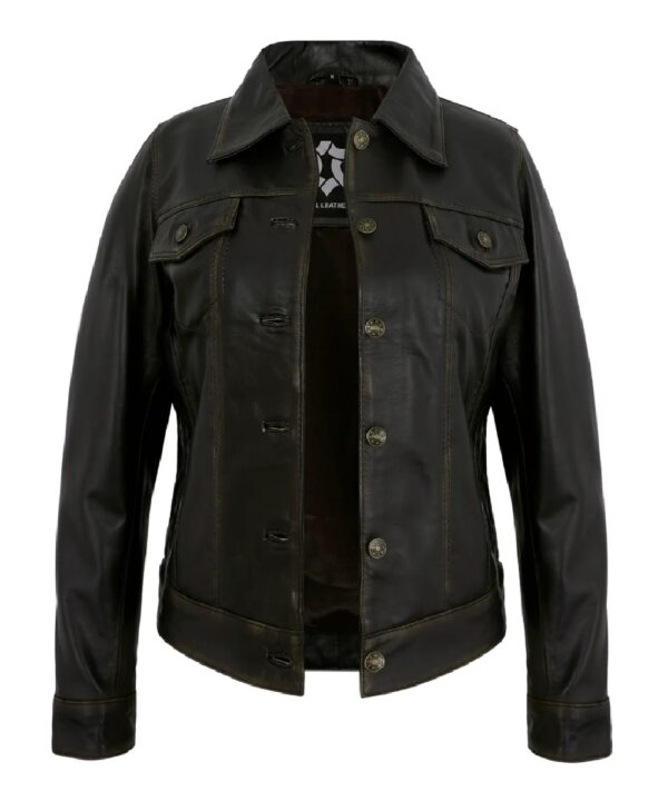 Vintage Ruboff Lambskin Trucker Leather Jacket for Women