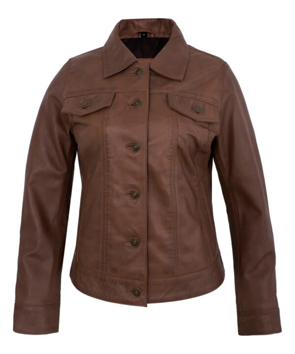 Vintage-Style Brown Leather Trucker Jacket – Men's Genuine Lambskin