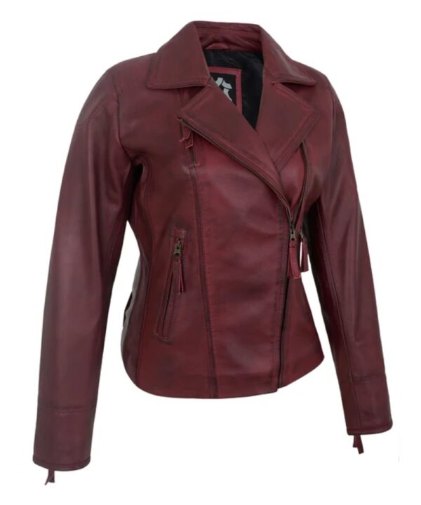 Maroon Women’s Motorcycle Leather Jackets – Real Lambskin Biker Jacket