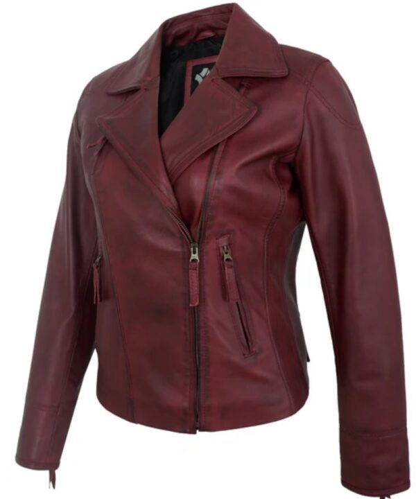 Maroon Women’s Motorcycle Leather Jackets – Real Lambskin Biker Jacket