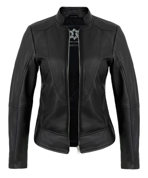 Womens Black Women’s Cafe Racer Leather Jacket Real Lambskin Motorcycle