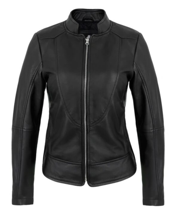 Womens Black Women’s Cafe Racer Leather Jacket Real Lambskin Motorcycle