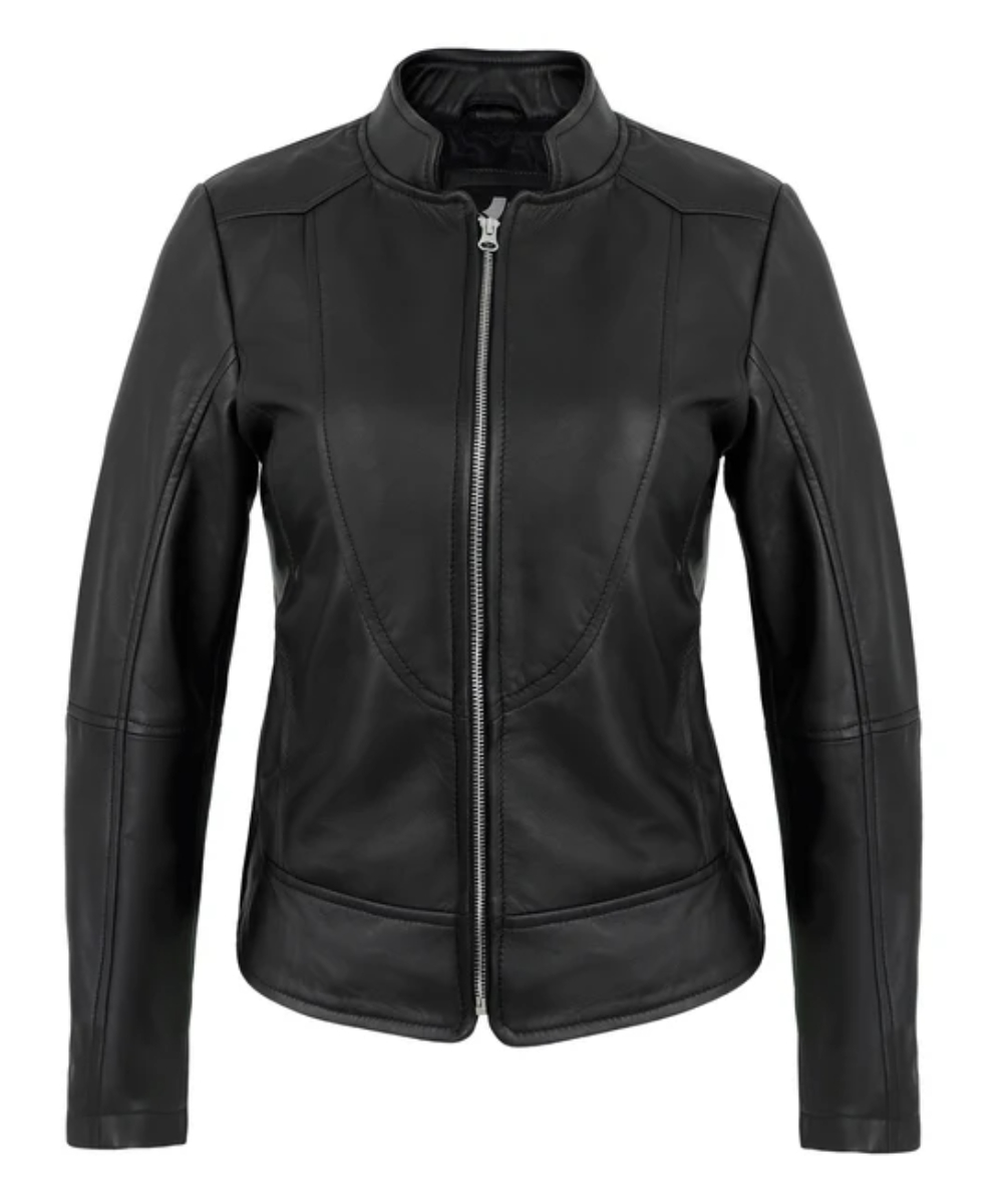 Womens Black Women’s Cafe Racer Leather Jacket Real Lambskin Motorcycle
