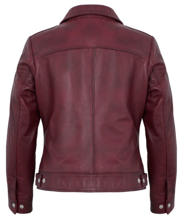 Womens Maroon Cafe Racer Down Collar Jacket