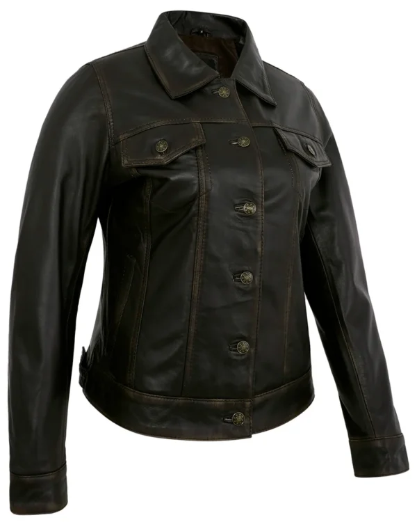 Vintage Ruboff Lambskin Trucker Leather Jacket for Women