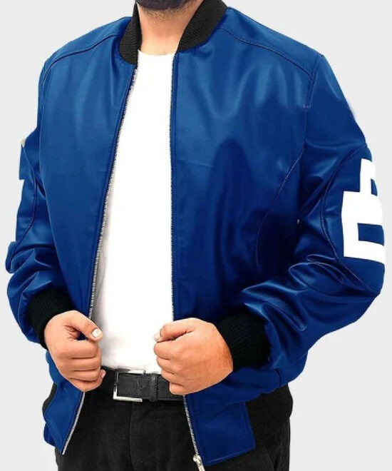 8 Ball Blue Leather Bomber Jacket for Men