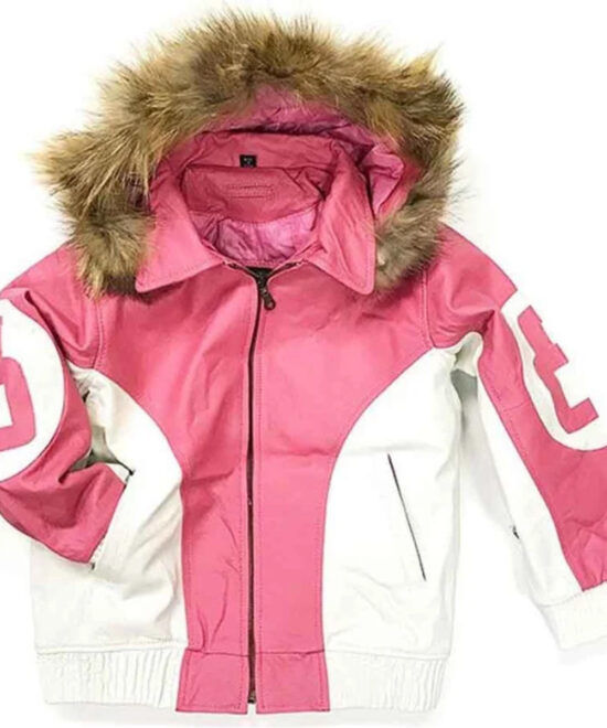 8 Ball Leather Hooded Jacket in Pink