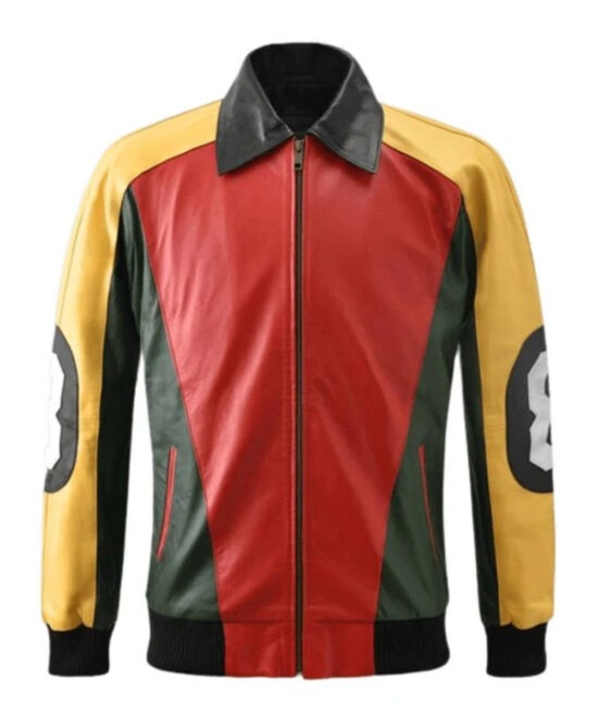 8 Ball Pool Bomber Leather Jacket for Men's