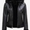 Women's Black Hooded Aviator Leather Jacket with Faux Shearling