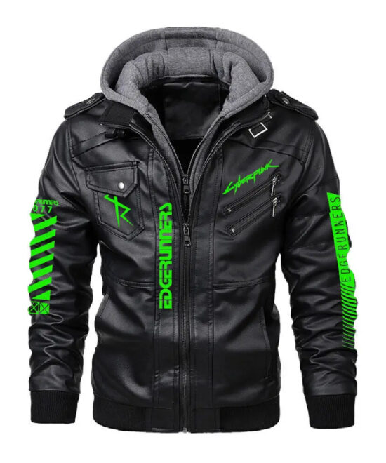 Black Hooded Cyberpunk Leather Jacket