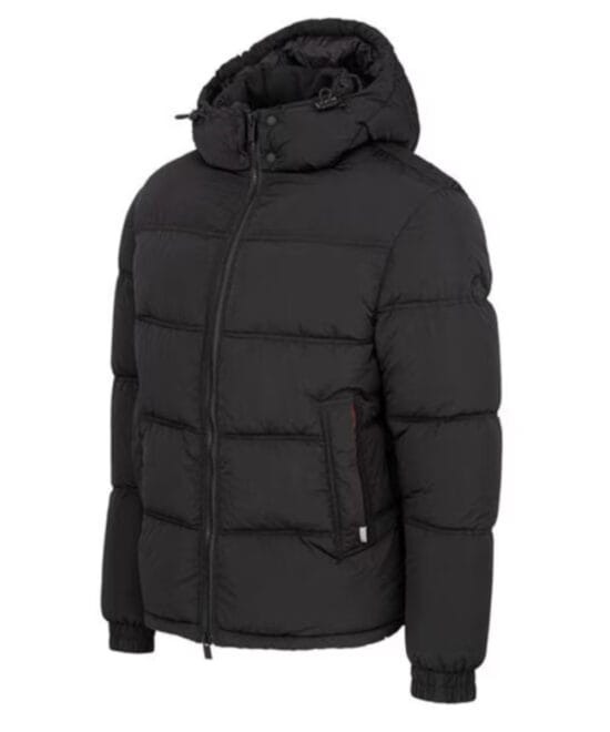 Men’s Black Hooded Puffer Jacket – Quilted Full-Zip Winter Style
