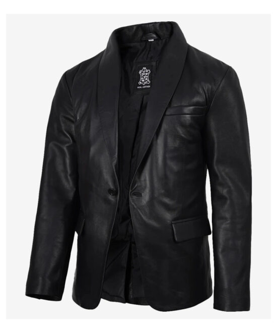 Men’s Black Leather Blazer – Shawl Lapel Style