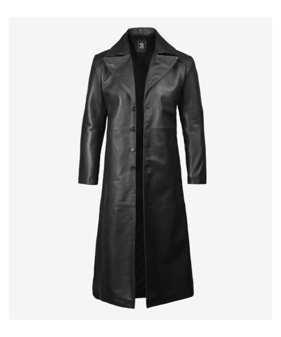Men’s Black Leather Duster Coat – Classic Long Style