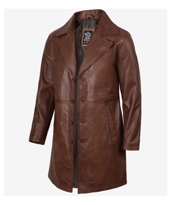 Men’s Cognac Brown Real Leather Car Coat – Classic Style