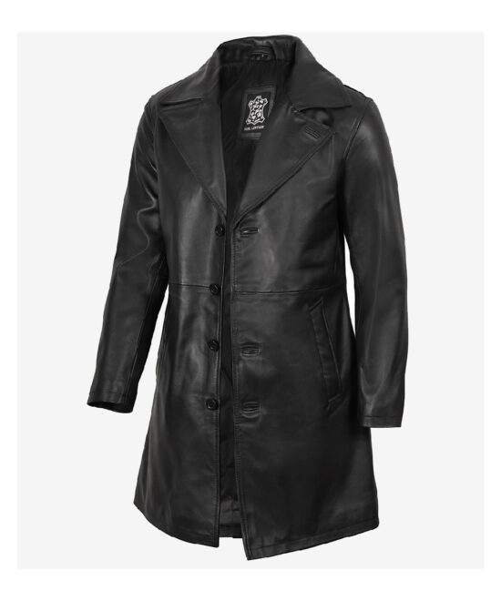 Men’s Black 3/4 Length Real Leather Car Coat – Classic Style
