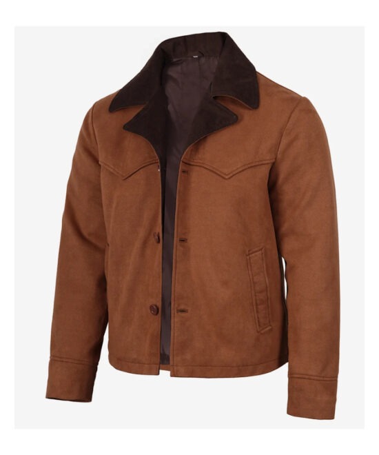 Light Brown Faux Suede Jacket For Men's With Western Style