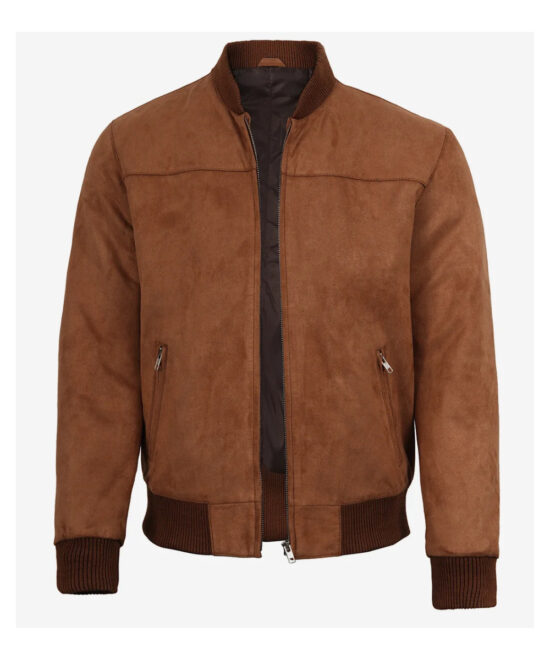 Men’s Light Brown Faux Suede Jacket – Classic Bomber Style