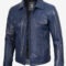 Men’s Blue Waxed Lambskin Leather Jacket – Rugged Trucker Style
