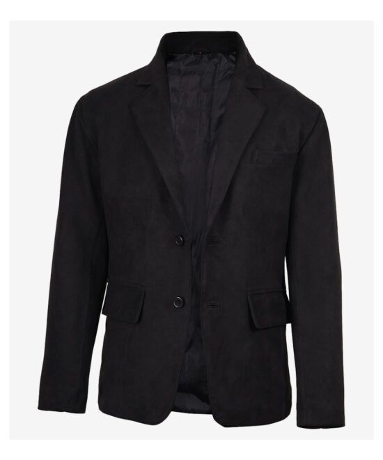 Men’s Black Faux Suede Blazer – Classic Two-Button Style