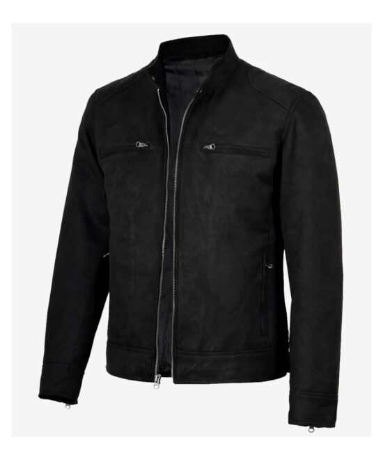 Men’s Black Faux Suede Jacket – Classic Zip-Up Biker Style