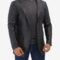 Men’s Black Lambskin Leather Blazer – Two-Button Tailored Fit