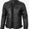 Men’s Black Leather Biker Jacket – Quilted Shoulder Panels