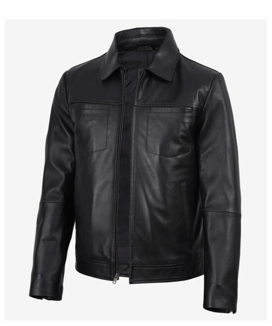 Men’s Black Leather Harrington Jacket – Classic Casual Style