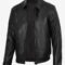 Men’s Black Genuine Leather Bomber Jacket – Shirt Collar Style