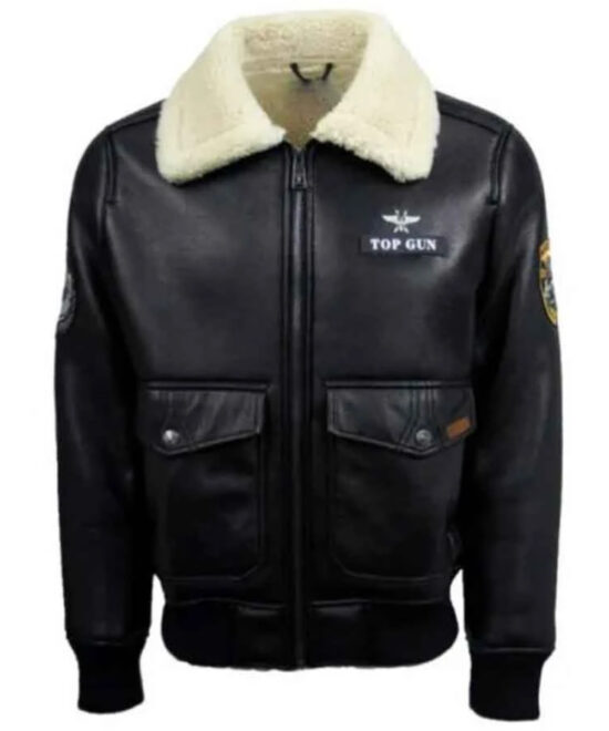 Men’s Black Shearling Leather Jacket – Rugged Aviator Style