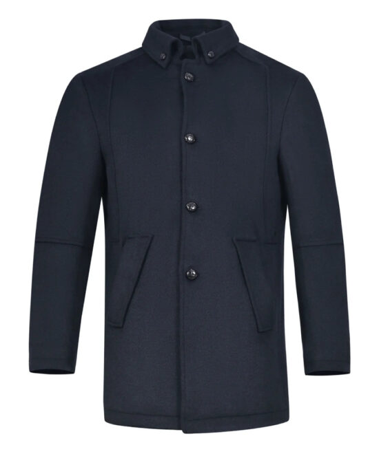 Men’s Black Wool Jacket – Button Collar Winter Style